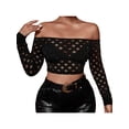 thumbnail image 2 of hirigin Women's Sexy Hollow Midriff-baring Tops, Women Leisure Style Solid Color Strapless Long Sleeve Blouse Slim Base Shirt, 2 of 6
