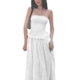 thumbnail image 4 of Coduop Women Strapless Tube Dress Ruched Frills Boat Neck Long Dress Flowy Off Shoulder Party Dress, 4 of 4