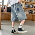 thumbnail image 2 of OSOLU Children Boys Cargo Denim Shorts Summer Casual Elastic Waist Comfortable with Pockets Daily Wear Fashion Vacation Shorts, 2 of 8