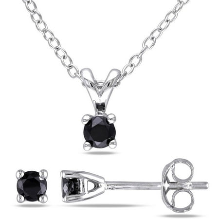 1/2 Carat T.W. Black Diamond Sterling Silver Set of Solitaire Pendant and Earrings, 18