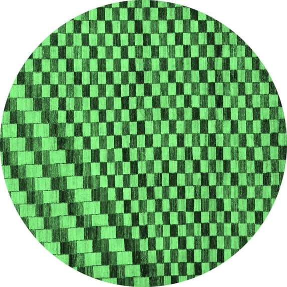 Ahgly Company Indoor Round Checkered Emerald Green Modern Area Rugs, 5' Round