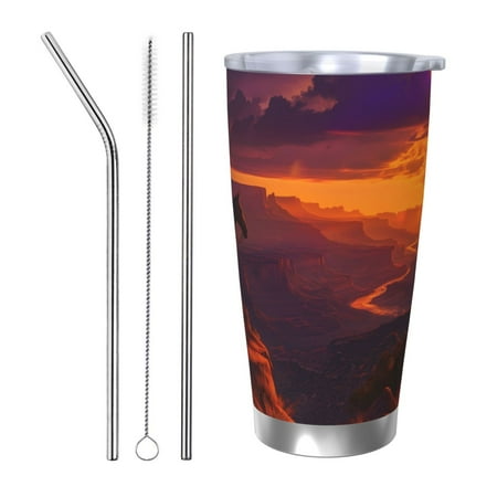

KLL Sunset Valley Western Cowboy Print 40oz Stainless Steel Insulated Car Cup with Spillproof Lid - Keep Your Drink Hot or Cold on the Go-Straw Three-piece Set