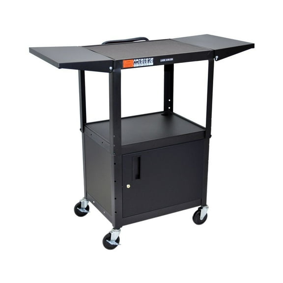 Multipurpose Height Adjustable Steel Av Utility Cabinet With Drop Leaf Cart - Black