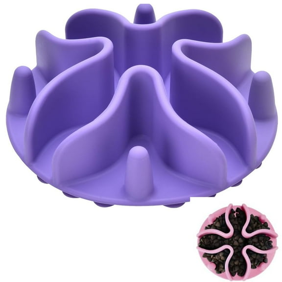 Slow Feeder Dog Bowls Insert, Silicone Dog Slow Feeder Bowl with Strong Suction Cups Perfect for Stainless Steel Glass Ceramic Dog Bowls (Purple, Large Size)