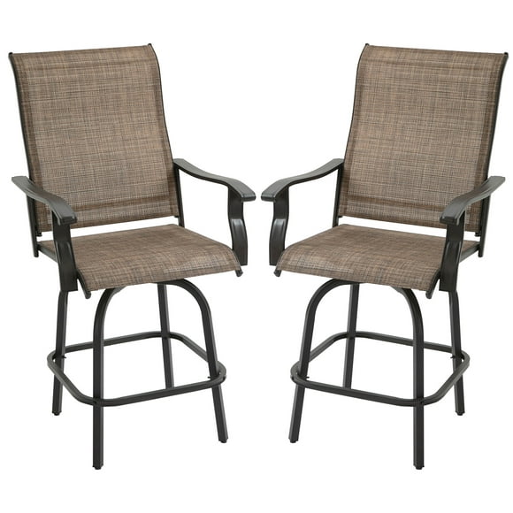 Outsunny Outdoor Swivel Bar Stools Set of 2 with High Back Curved Armrests