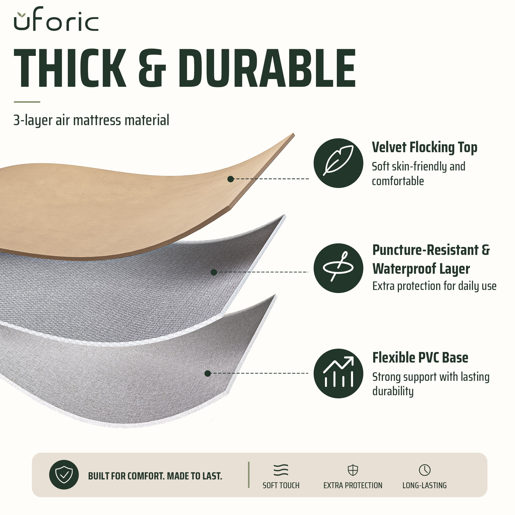 Uforic 3-Piece Air Sofa Bed Set with Pump, Queen & 2 Twin Size 2-in-1 Convertible Inflatable Sofa Bed with Headboard, Cup Holders, Carry Bag for Home Camping Guest Use, Khaki