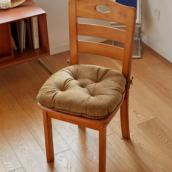 Zhuge Cushion Soft Velvet Chair Cushion with Ties, Solid Color for Kitchen Office,Khaki,19"x18"