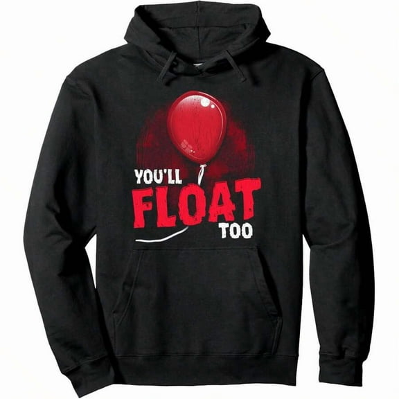 You'll Float Too Halloween Horror Pullover Hoodie, Breathable Material, Oversized Design, Perfect For Friends Gathering & Outdoor Activities