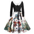 thumbnail image 2 of Christmas Dresses for Women Christmas Print Flare Dress For Women Long Sleeve Dress Hollow Party Casual Dresses with V Neck for Holiday Party,Multicolor,3XL, 2 of 5