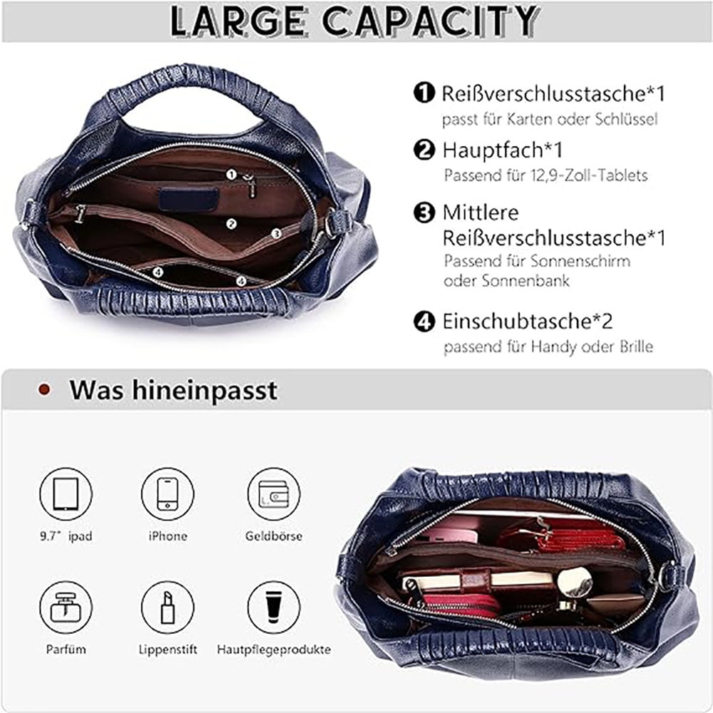 Genuine Leather Shoulder Bags Purses and Handbags for Women Satchel Designer Cross Body Hobo Medium Size Tote
