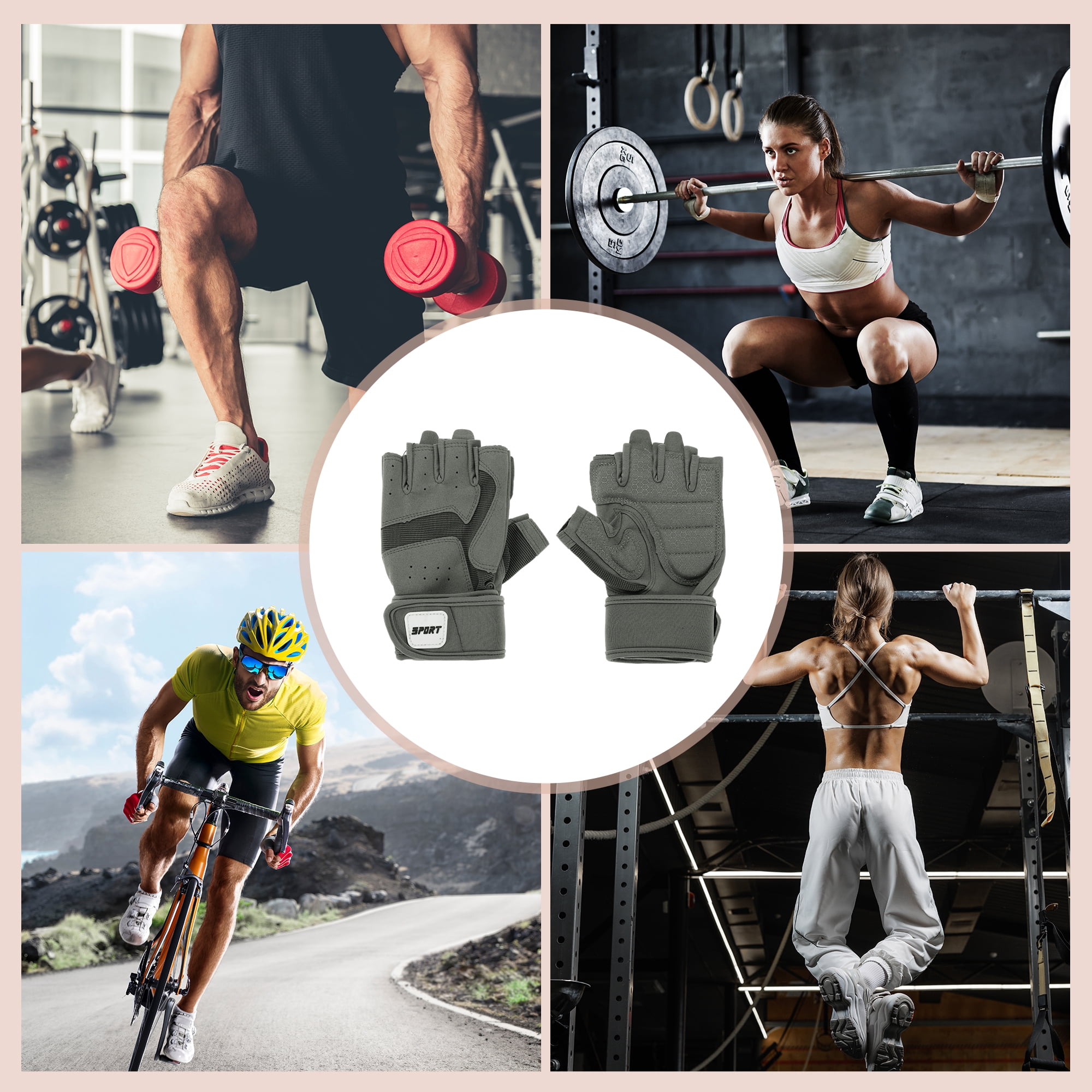 Unique Bargains Extended Wristband Half-finger Strength Training Sport Gloves Medium Gray