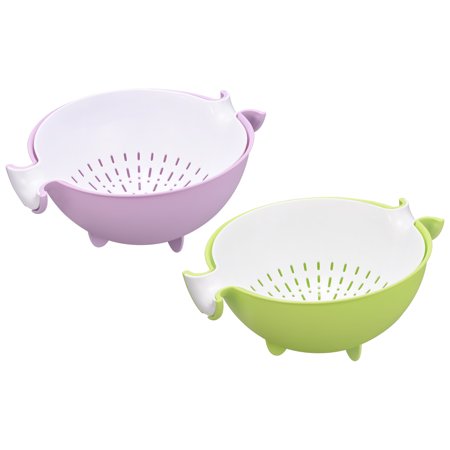 Kitchen Strainer Colander 2PCS Plastic Strainer with Dual Handles Basket Purple  Green