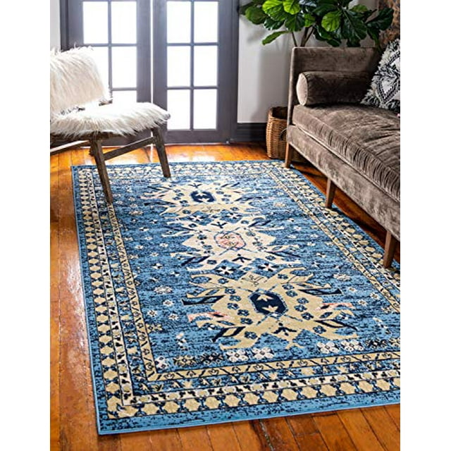 Unique Loom Taftan Collection Geometric Tribal Area Rug, 5 x 8 Feet, Light Blue/Gold