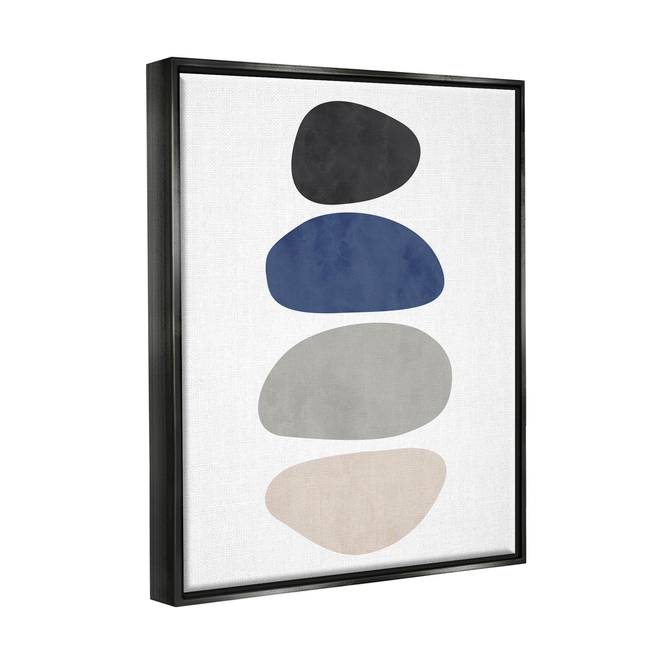 Minimal Stacked Round Shapes Abstract Graphic Art Jet Black Framed Art Print Wall Art