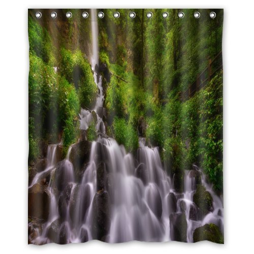 YUSDECOR Beautiful Forest Waterfall Summer Waterproof Shower Curtain