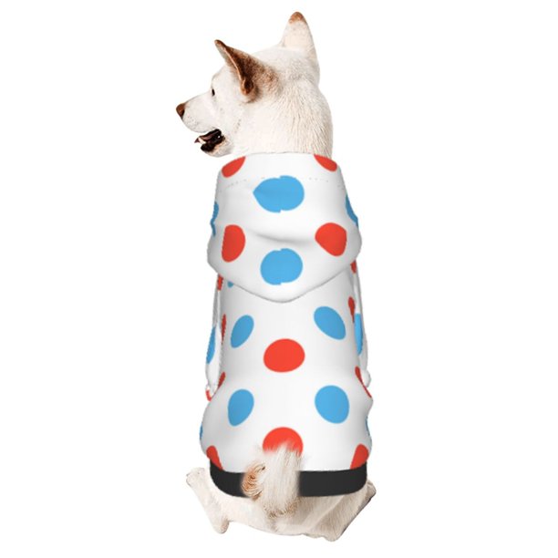 Fotbe Red Blue Polka Dots Sudadera con Estampado para Perros Pequeños – Suéter con Capucha para Mascotas, Tela Suave de Forro Polar con Bolsillo-X-Small