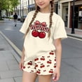 thumbnail image 2 of Kilaqueen Girls 2 Piece Outfits Summer Short Sleeve Bow Cherry Print Tops and Leopard Shorts Sets Tracksuits Sports Suits, 2 of 6