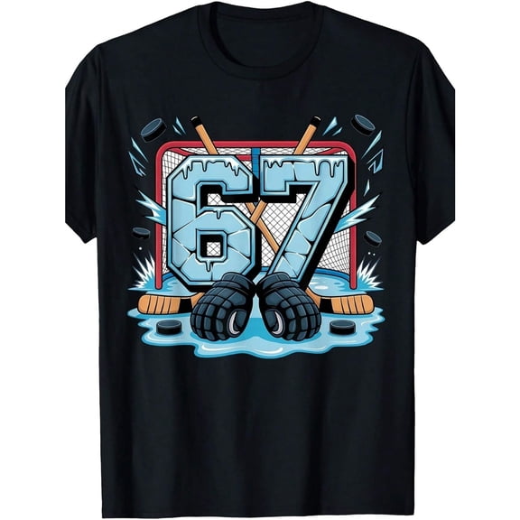No.67 Ice Hockey Dripping Water Ice Hockey Player T-Shirt, T-Shirt for Kids Youth, 180gsm, 100% Cotton