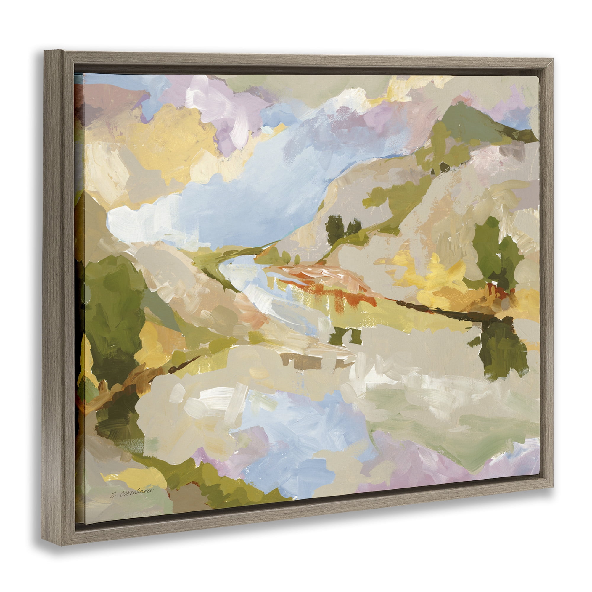 Stupell Industries Abstract Mountain Reflection Painting Abstract Painting Brown Floater Framed Canvas Art Print Wall Art, 31 x 25