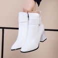 thumbnail image 1 of 2022, botines de tacón alto grueso blanco y negro para mujer, botines cortos elegantes con punta en pico para mantener el calor, hebilla de tobillo para mujer, decoración 39 Gao Jinjia LED, 1 of 2
