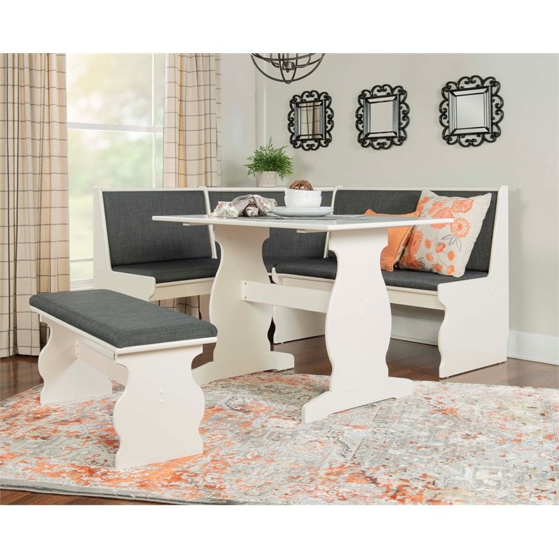 Linon Natasha Wood Corner Nook Dining Set in Charcoal Gray - Walmart