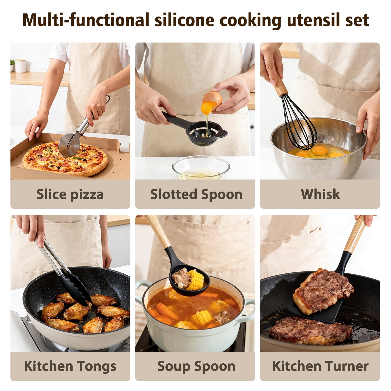 Silicone Cooking Utensils Set, Heat Resistant Kitchen Tools, 36 PCS Non-Stick Silicone Cooking Kitchen Utensils, Black