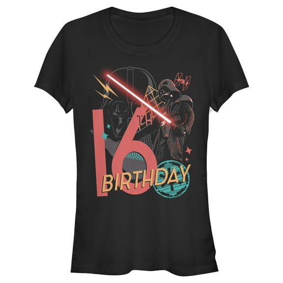 Junior's Star Wars Darth Vader 16th Birthday Abstract Background  Graphic Tee Black Small