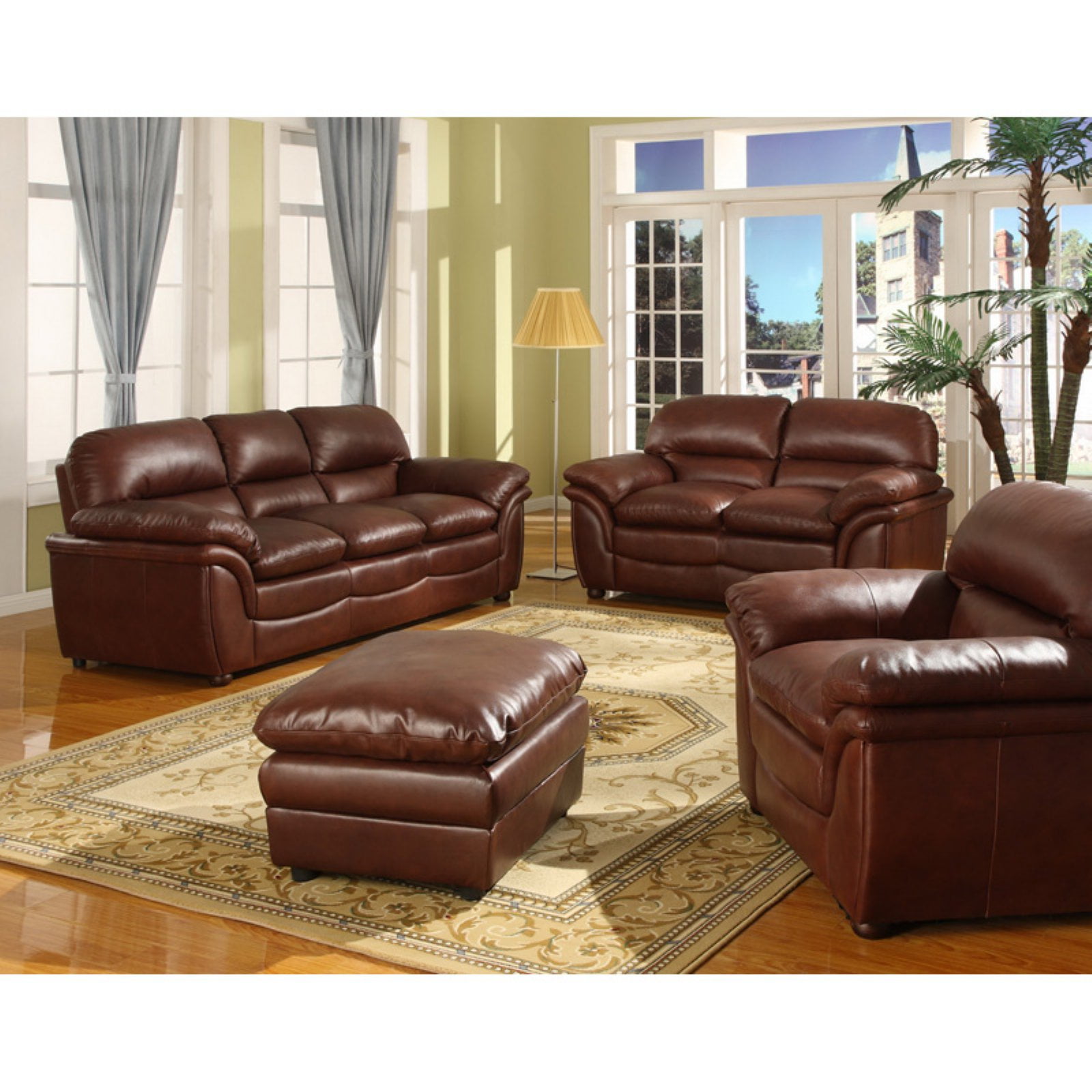 Baxton Studio Redding Cognac Leather Modern Sofa Set Brown