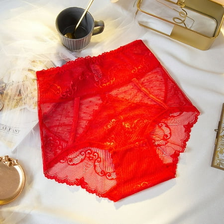 

MRULIC panties for women Women Sexy Lace High Waist Abdomen Light Body Sculpting Mesh Briefs Panties Red + M
