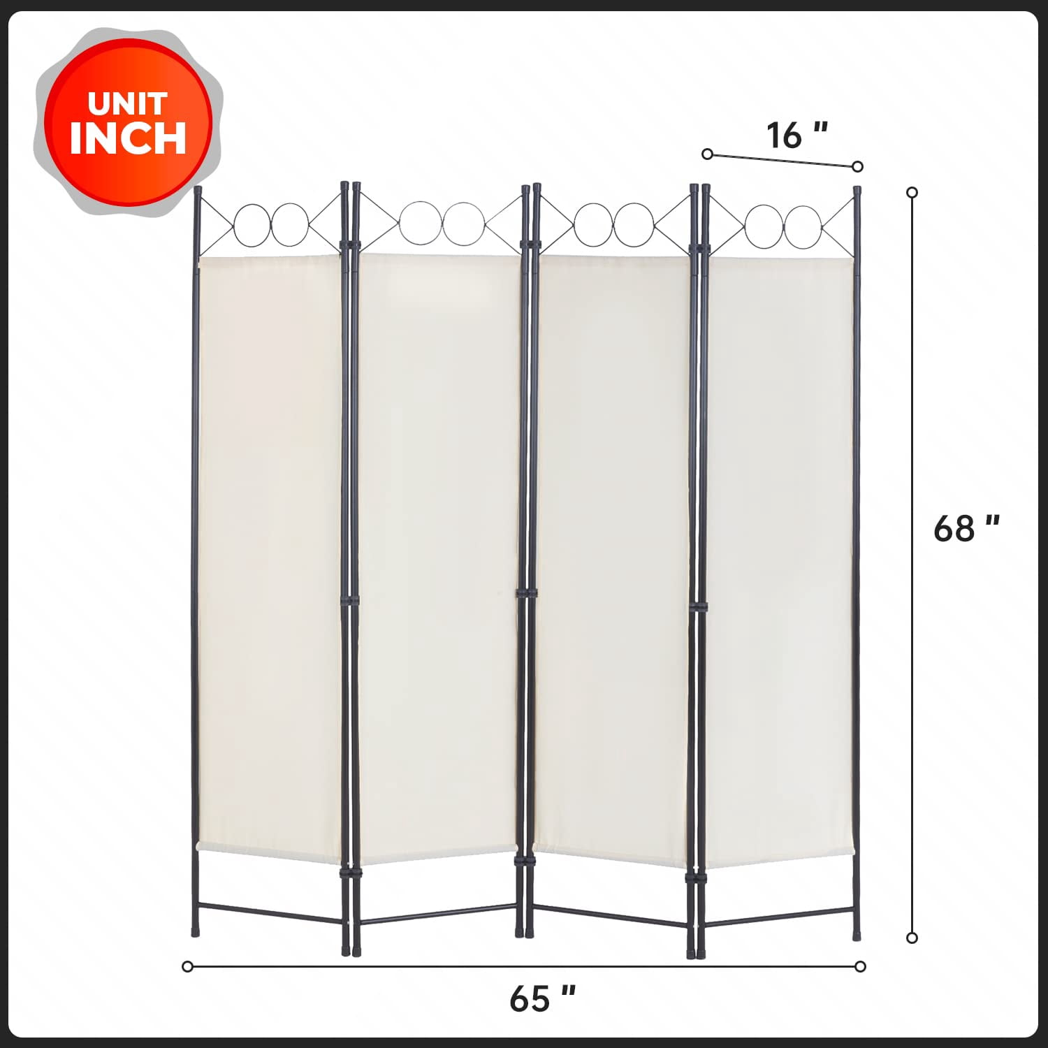 Dkelincs Room Dividers Folding Privacy Screen with 4 Panels Steel Frame Living Room Divider for Living Room,Office Use, Beige