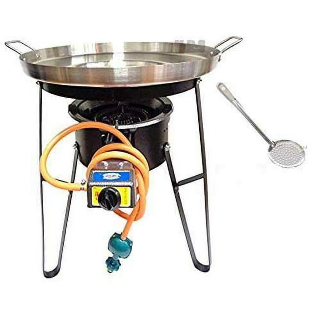 Comal Ensemble de 22 Pouces en Acier Inoxydable Concave avec Brûleur au Propane et Support Robuste M. D. S. Cuisine Cookwares