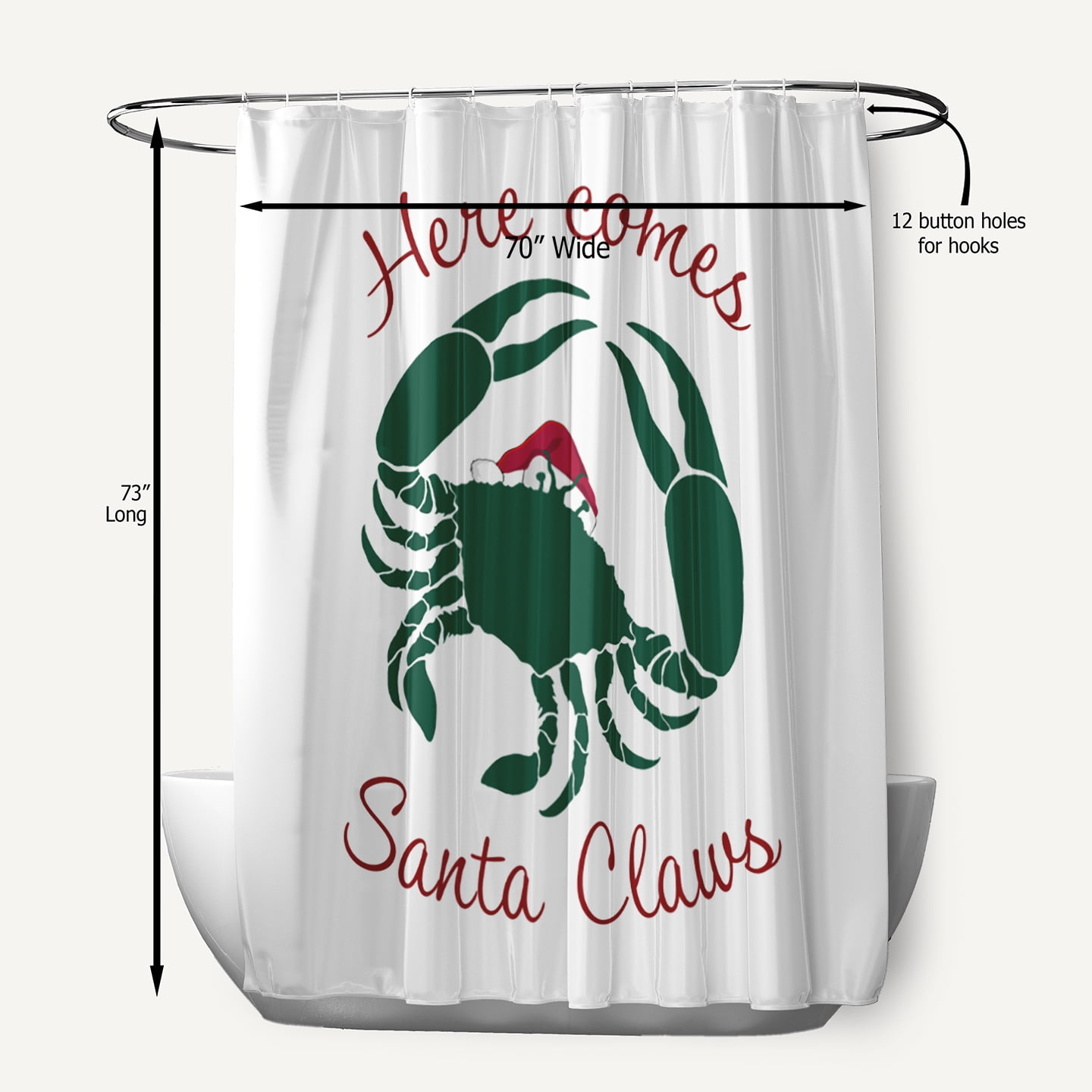 Simply Daisy 70" W x 73" L Santa Claws Crab Polyester Shower Curtain, Forest Green [1 Ct]