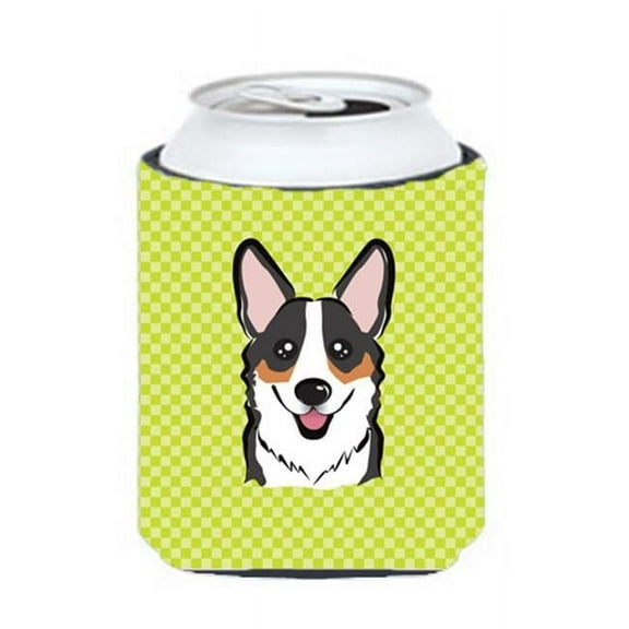 Checkerboard Lime Green Corgi Can Or Bottle Hugger, 12 Oz.