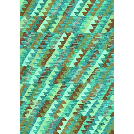 Ahgly Company Indoor Rectangle Southwestern Turquoise Blue Country Area Rugs, 2' x 4'