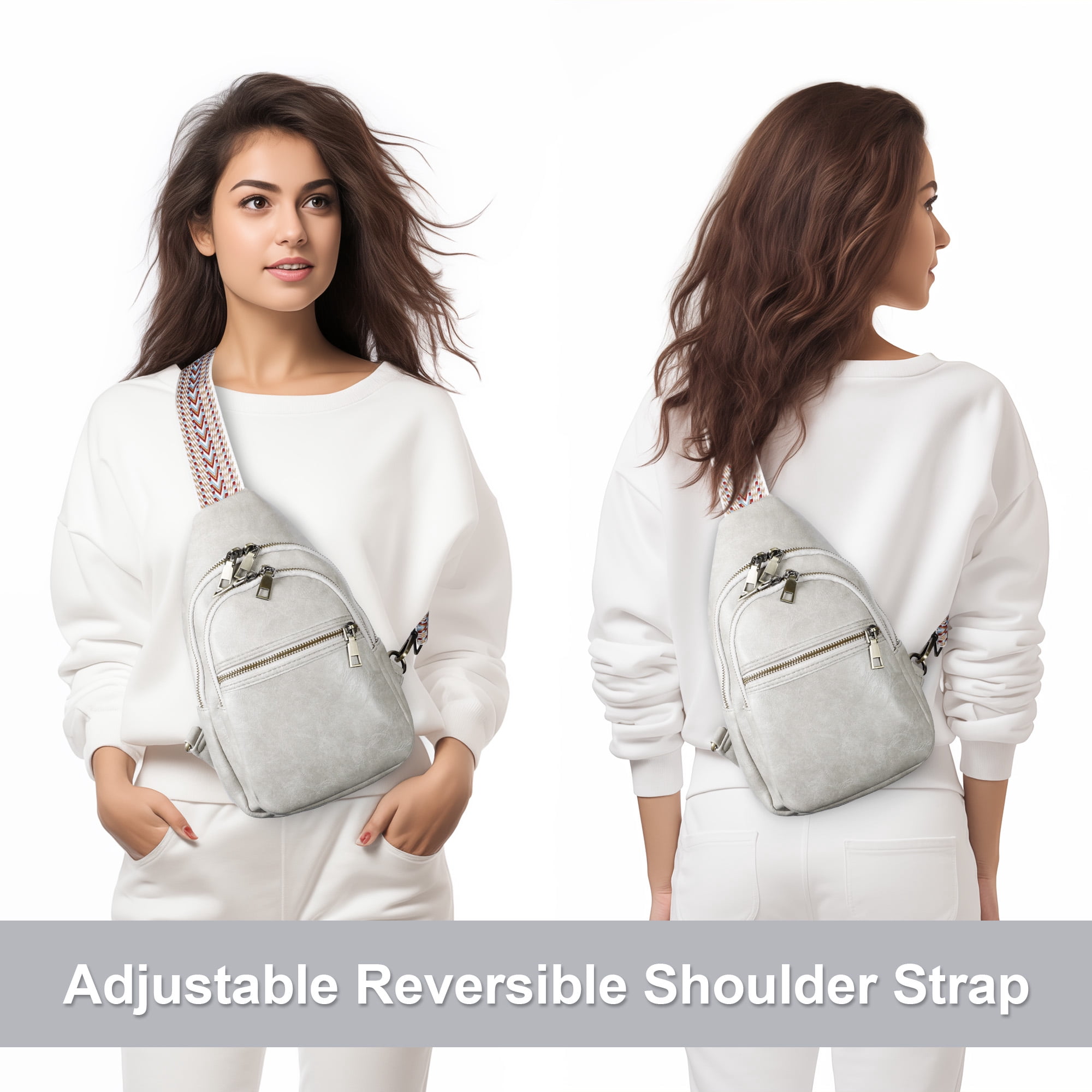 Leather Sling Bag Crossbody Backpack for Women Trendy