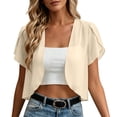 thumbnail image 2 of Stamzod Cropped Cardigan for Women Summer Short Sleeve Chiffon Shrug Open Front Lightweight Oversized Cardigans Khaki B XXL, 2 of 10