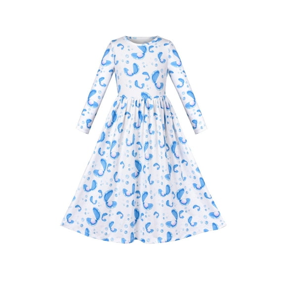 Girls Dress Maxi Dress Long Sleeve 3D Seashell Pearl Blue 8 Years