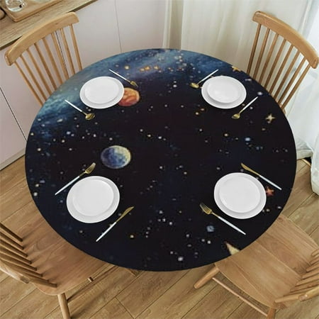 

Sheronv Stars Planets Space Art Round Table Cover Stain Resistant Washable 100% Polyester Table Cloth Perfect for Indoor Outdoor Kitchen Dining Wedding Parties 46 -50