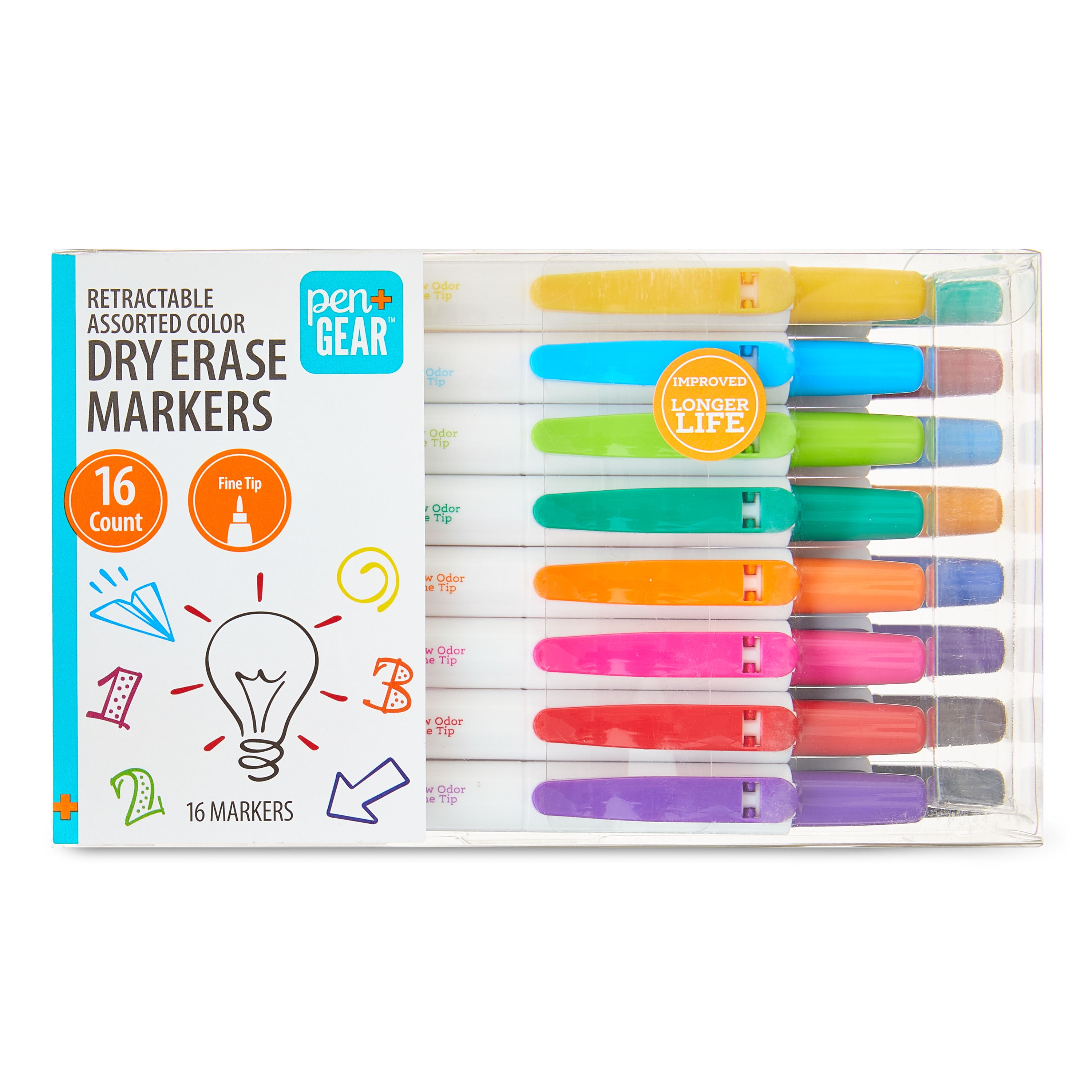 (4 pack) Pen+Gear Low-odor Retractable Dry Erase Markers, Fine Point, Muti Colors, 16 Count