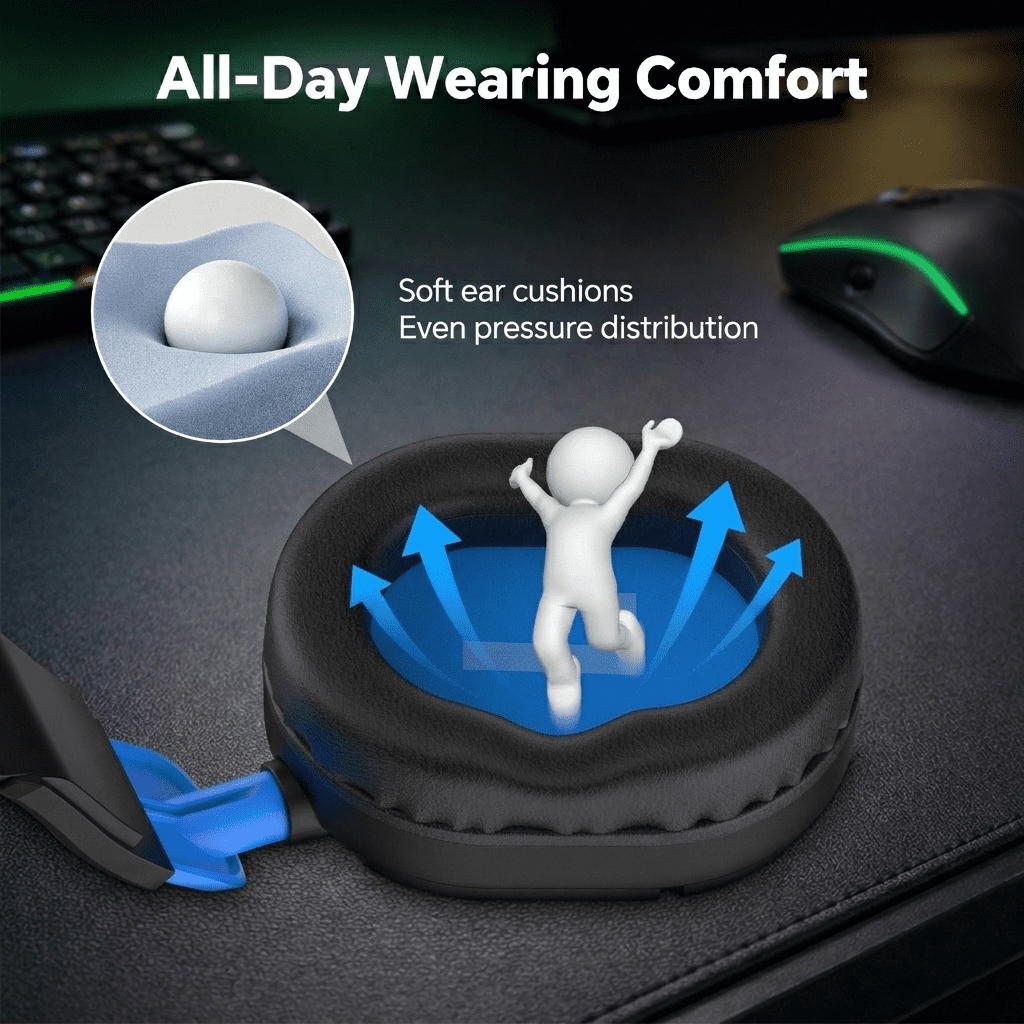Gaming Headsets with Noise Cancelling Microphone, Xbox One & PS5 PS4 Headphones, High-Quality Stereo Sound, LED Light, Soft Memory Earmuffs for Ultimate Comfort, Wired Over-Ear Headset for PC, Laptop
