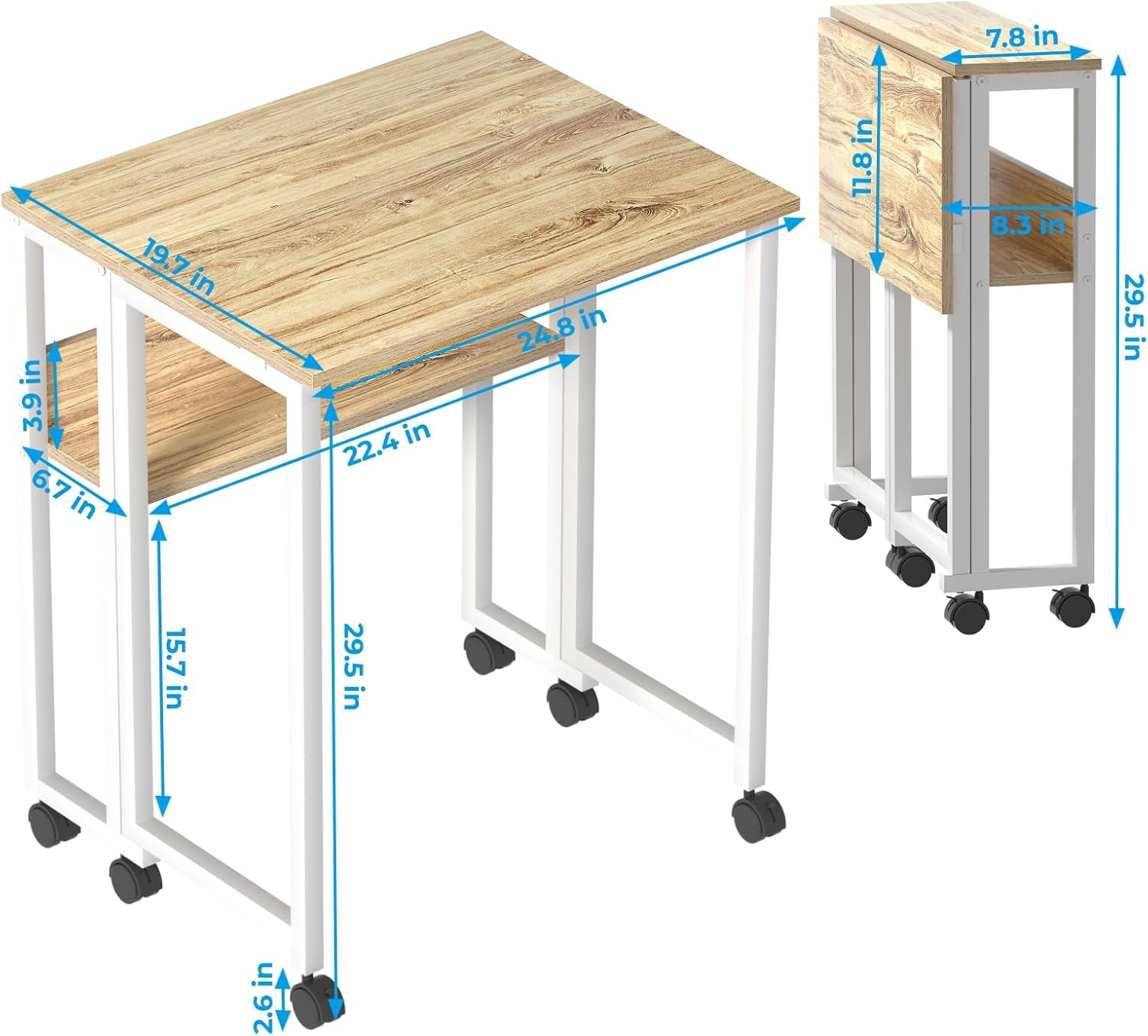 Compact Mobile Computer Desk, Rolling Laptop Table with Storage, Space-Saving Study Desk for Home Office, Taupe Wood