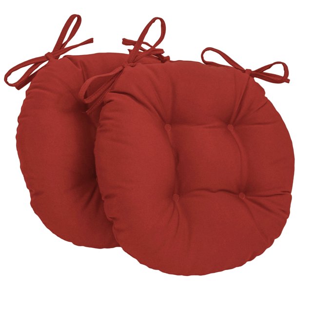 Blazing Needles Coussins de Chaise Ronds Tuftés en Sergé Uni de 16 Pouces (Ensemble de 2) - Rouge Rubis