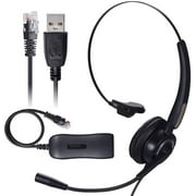 PChero Monaural RJ9/ USB Headset with Microphone, Universal Telephone/Computer Wired Headphones for Business, Call Center, Online Courses, Skype Chat, Webinar