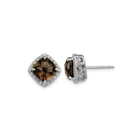 3.96 Carat (Ctw) Cushion-Cut Smoky Quartz Earrings in Sterling Silver