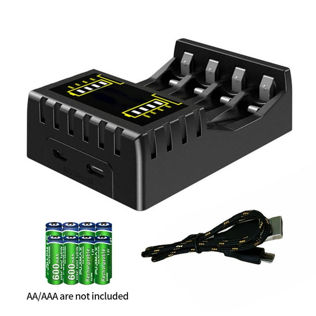 Langgg Battery Charger Circuit Smart USB Adapter LCD Display Chargers 4 High-performance Multi-functional Power Accessories AAA Using black