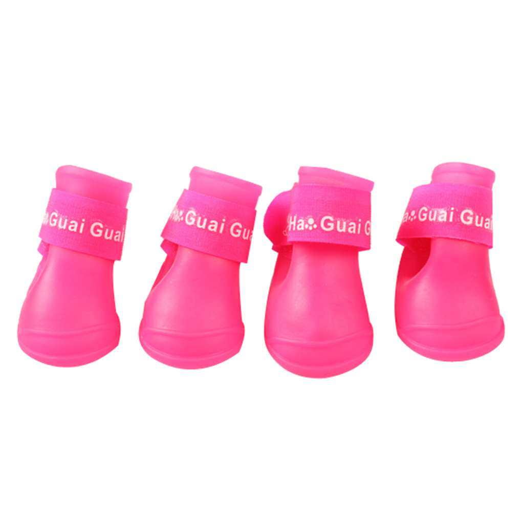 4PCS Set Dog Puppy Shoes PU Waterproof Pet Rain Boots dog boots Skidproof Anti Slip Skidproof Elastic Protective Pet Shoes