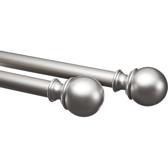 Adjustable Curtain Rod, Round Trim, 1" Rod, Nickel, 72" to 144" (1 Pack)