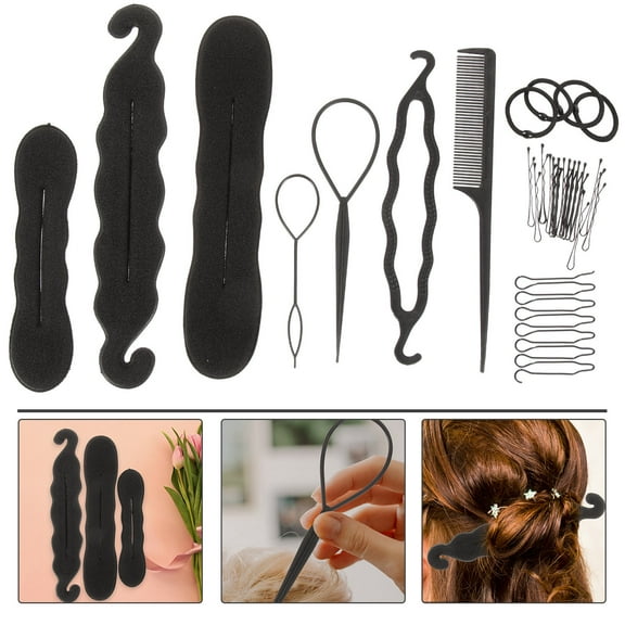 LULULION 1Set Hair Braiding Tools Black Hairstyle Making Kit for Neat Hair and Party Looks