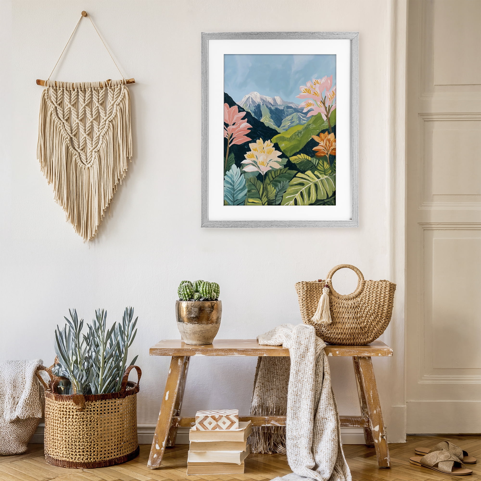 Stupell Industries Tropical Mountain Landscape Gray Framed Print Under Glass, design by The Prints Vibe