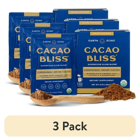 (3 pack) Earth Echo Cacoa Bliss Travel-Sized Organic Superfood Powder with MCT Oil, 15 Servings